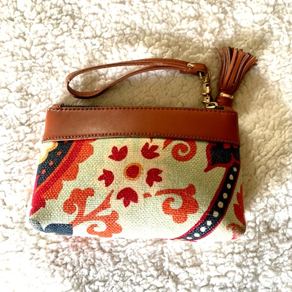Spartina Wristlet Bag Linen & Leather - Picture 4 of 10